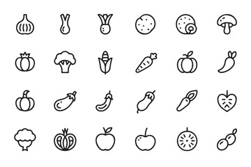 Vector icon set of various fresh vegetables