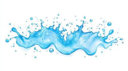 Blue water splash abstract watercolor illustration. Liquid wave motion with clean dynamic shape. Nature concept, vibrant art design, modern decorative element, refreshing and cool background.