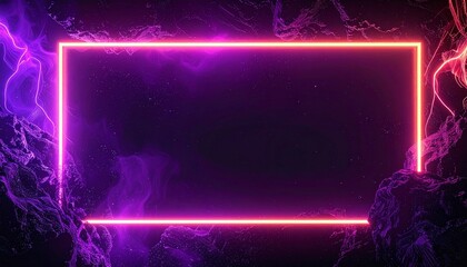 Abstract Neon Frame With Purple And Pink Glowing Particles