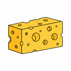 A slice of yellow Swiss cheese with holes isolated on a white background