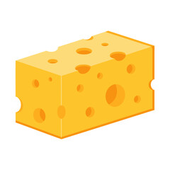 A slice of Swiss cheese with holes isolated on a white background