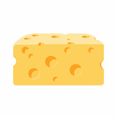 A single slice of swiss cheese with holes isolated on a white background