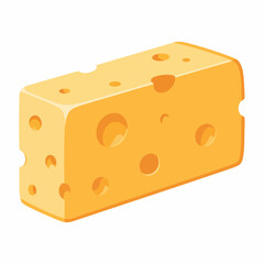Modern Flat Design Swiss Cheese Block with Holes Vector Illustration - Delicious Dairy Food Graphic