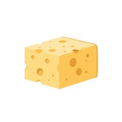 A yellow piece of Swiss cheese with holes is isolated on a white background