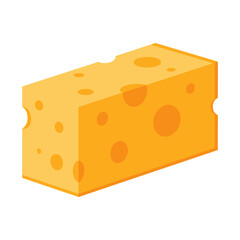 A fresh piece of yellow Swiss cheese with holes is isolated on a white background