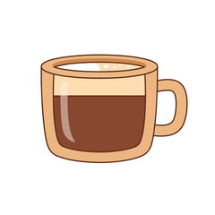 Flat  Illustration of a Light Brown Rounded Square Mug Filled with Hot Chocolate or Coffee and Topped with Foam on White Background