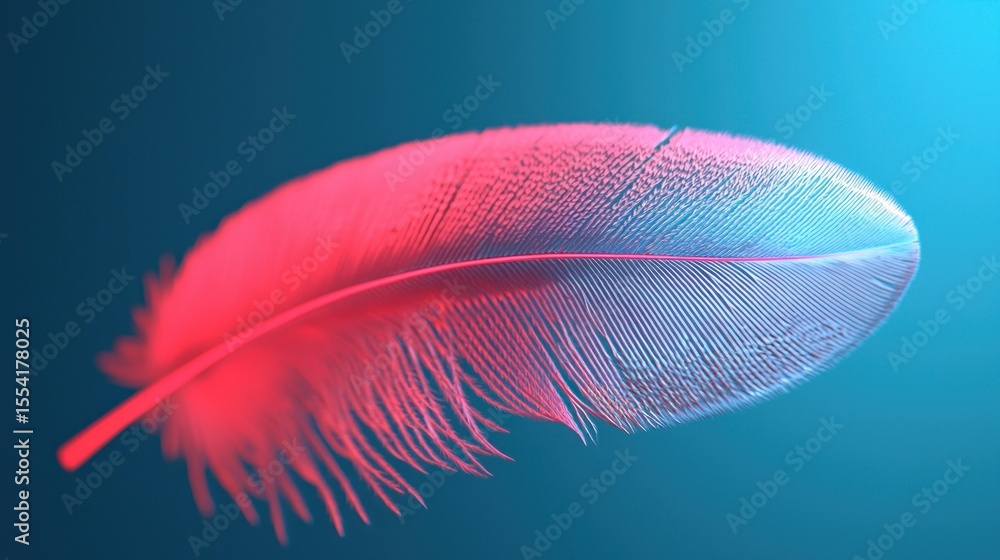 Poster an abstract image of a colorful feather in a blue setting
