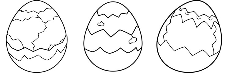 Cracked Egg Vector Set: Hatching, Birth, New Life, Surprise, Beginning, Line Art Icon