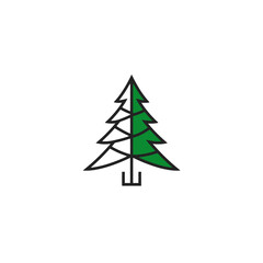 Obraz premium Green and white Christmas tree vector illustration, stylish minimal logo design for New Years, decoration and celebration in winter time