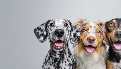 Different Breed of dogs at half below frame isolated on white background , Dog Day concept banner