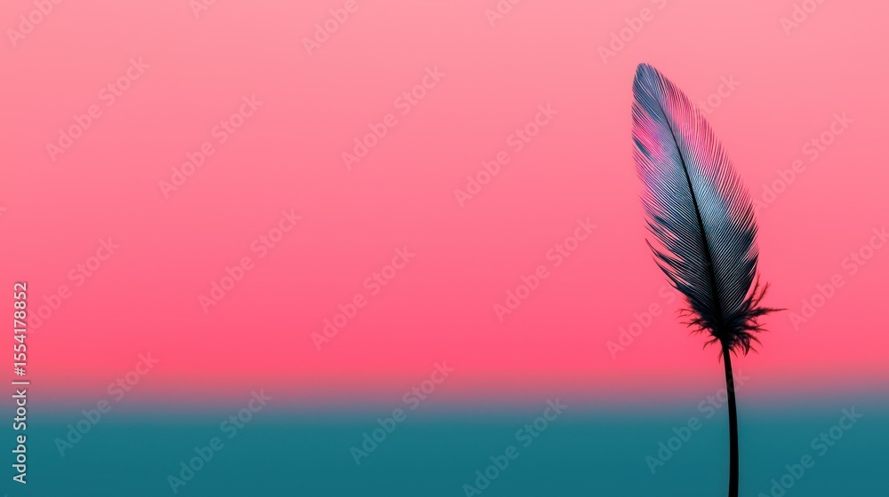Poster a single feather displayed against a vibrant gradient background