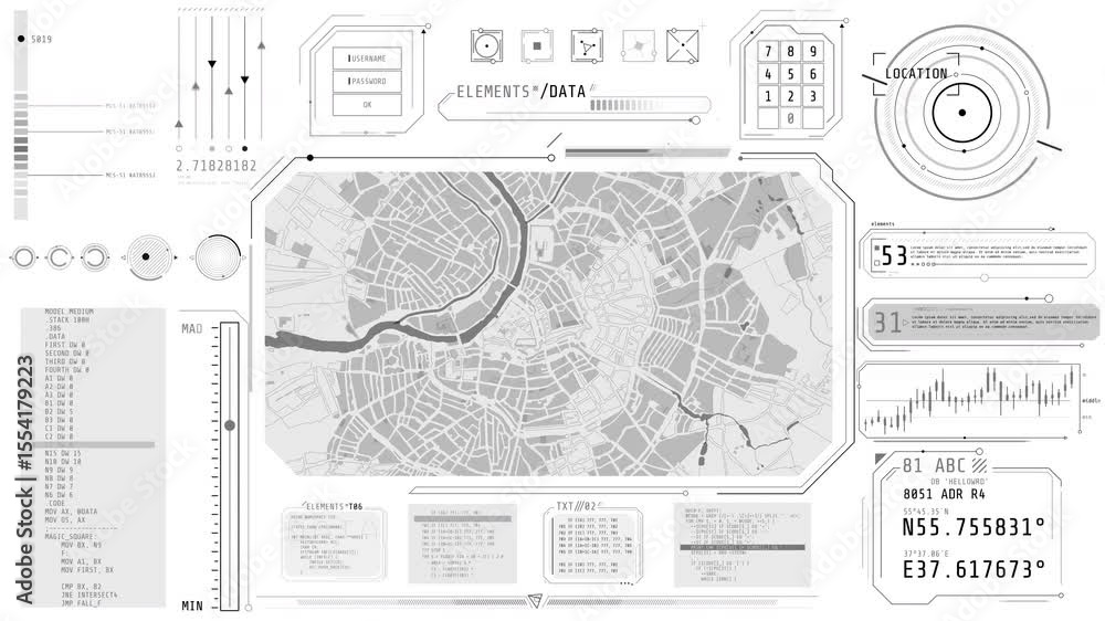 Poster animation of a high-tech interface with a city map
