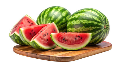 Watermelon on a Wooden Cutting Board Ready to Eat on Transparent background PNG