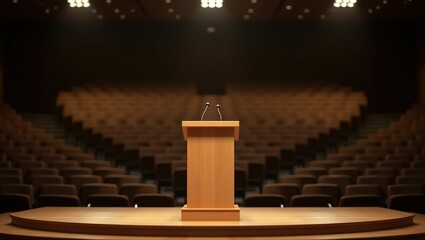 Light Brown Wooden Podium Empty Auditorium Stage lectern