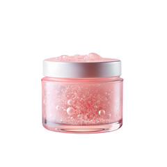 Pink gel cleanser in glass jar isolated on transparent background