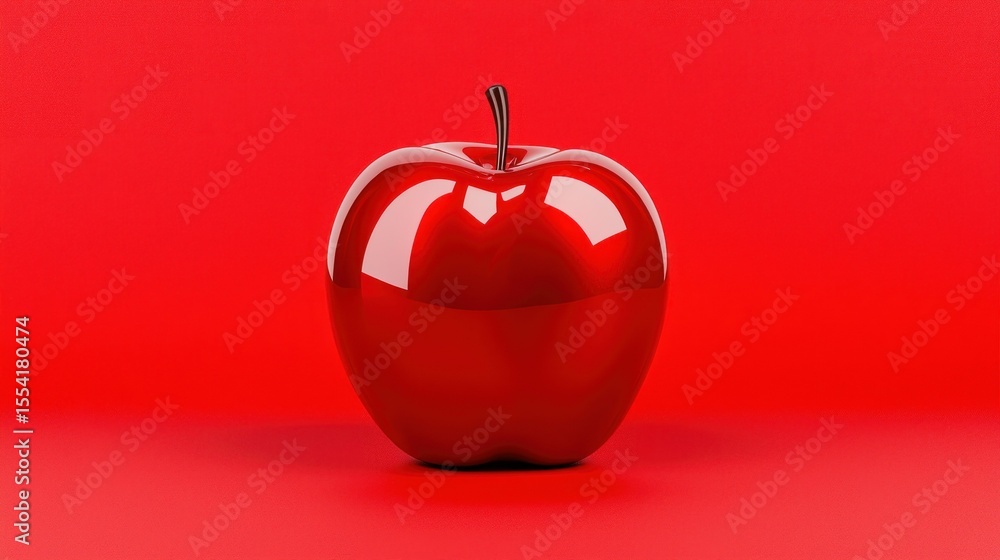 Aufkleber a singular shiny red apple resting against a red background