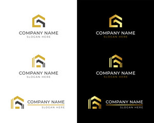 Abstract modern geometric logo for a construction company. Construction of residential buildings, cottages. Vector illustration.