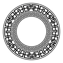 Decorative round frame for design with Greek key, meander. Circle frame. Egyptian, Assyrian, Greek motif circular frame. Template for textiles, engraving, forging, embroidery, porcelain