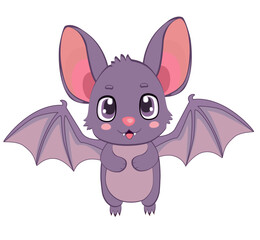 Adorable purple bat flying with wide wings and yellow eyes, perfect for Halloween decorations and spooky themed designs.