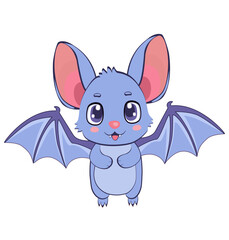 Adorable blue bat flying with wide wings and blue eyes, perfect for Halloween decorations and spooky themed designs.