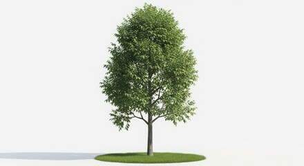 Healthy Green Tree Standing on Small Grass Patch in Bright Natural Light