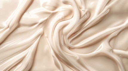 Close-up of smooth, creamy white or light-colored liquid with soft, undulating textures, perfect for cosmetic, or abstract backgrounds.
