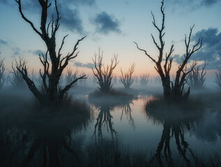 A photorealistic coastal landscape photograph captures a nighttime seascape where dark, jagged cliffs rise from a black ocean. White-capped waves crash against red-stained rocks at the base of the cli