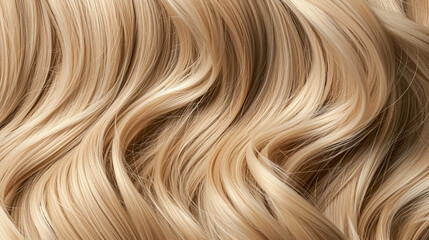 Styled blonde hair with shimmering waves and rich highlights, showcasing healthy, vibrant texture suitable for beauty and haircare visuals.