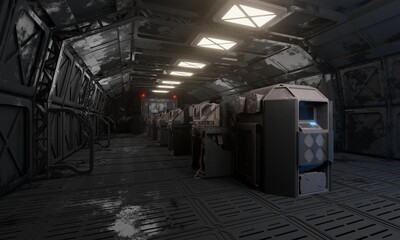 View of computer hub and data center science fiction 3d rendering architecture wallpaper background