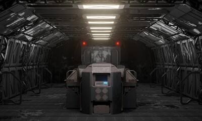 Front view main computer data center 3d rendering science fiction in dark scene wallpaper background