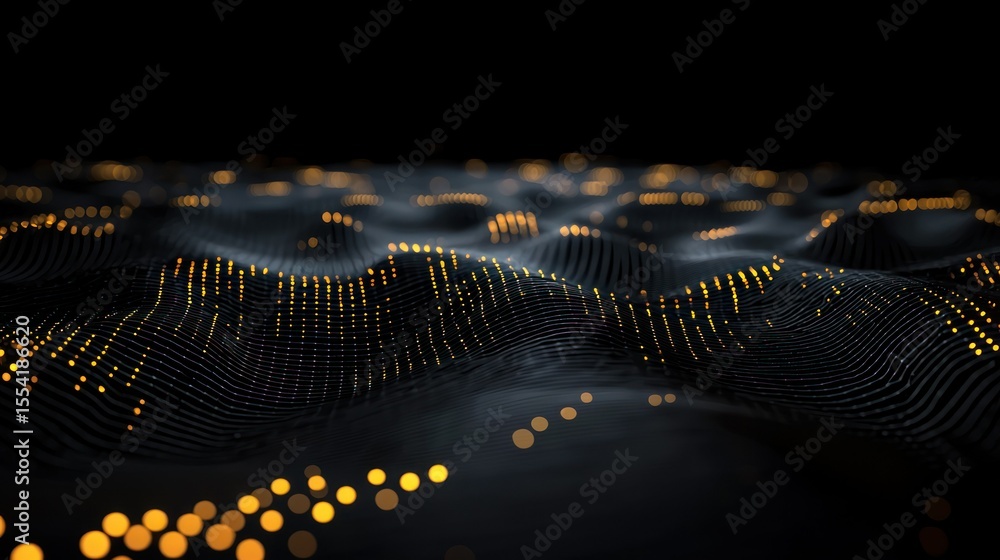 Aufkleber an abstract digital rendering of glowing particles on a dark surface