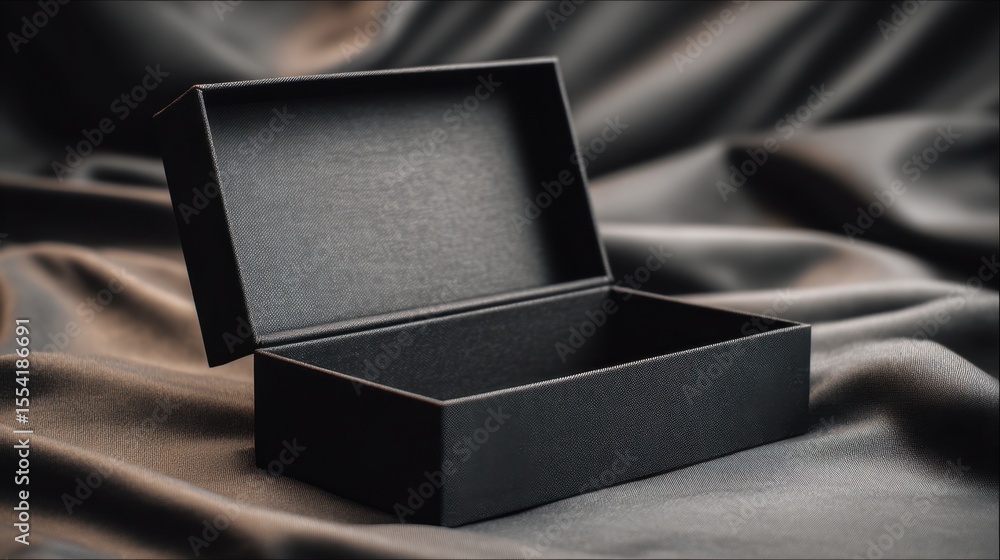 Poster elevated empty black box: an open textured box takes center stage against a backdrop of smooth flowi