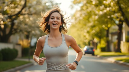 Full Body Portrait of a Joyful Western Woman in Activewear – Outdoor Fitness Lifestyle