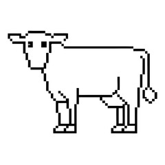 pixel outline illustration of a cow standing in a minimalistic style on a white background