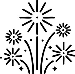 Fireworks icon in black outline style for celebration and holiday content