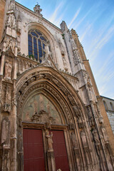 The imposing entrance of Saint Sauveur Cathedral, Aix-en-Provence, with its sculpted portal and...