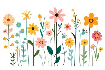 This modern set includes a variety of fun and creative elements based on flowers and nature, all drawn by hand in a flat design