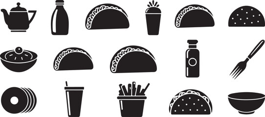 taco silhouette. Tacos food silhouette illustration. Tacos silhouette on a white background vector illustration. Taco with tortilla shell Mexican lunch