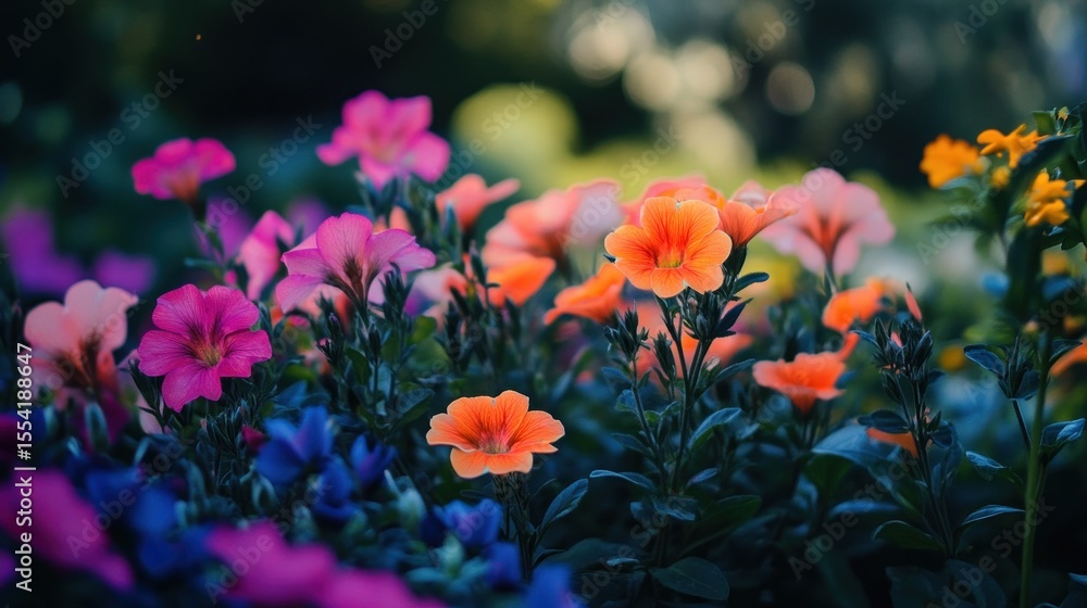 Poster a beautiful array of colorful flowers bloom in a garden setting
