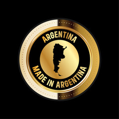 Map of Argentina. Vector illustration. Logo, Icon, and Symbol. Argentina map gold seal. 