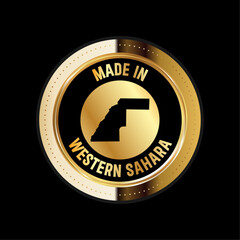 Map of Western Sahara. Vector illustration. Logo, Icon, and Symbol. Western Sahara map gold seal. 