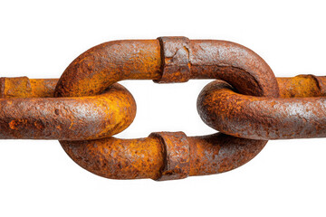 Rusty metal chain link closeup on transparent background