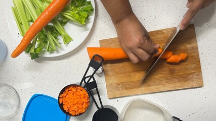 woman hands cutting vegetables