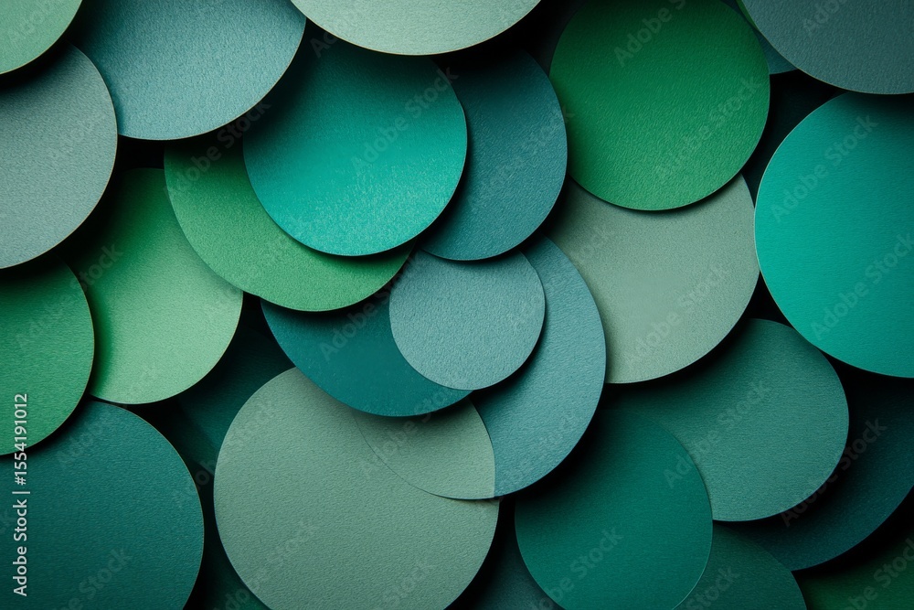 Poster abstract green paper cutouts arranged in layers form a background with circular shapes and organic d