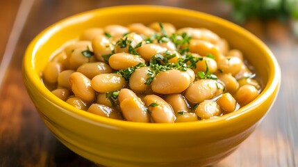Southern style simmered butter beans served in a yellow bowl