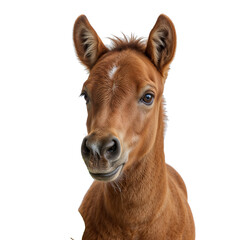 Fototapeta premium Cute brown foal looking at the camera 