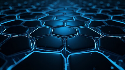 Fototapeta premium Futuristic 3D hexagonal grid with glowing neon blue
