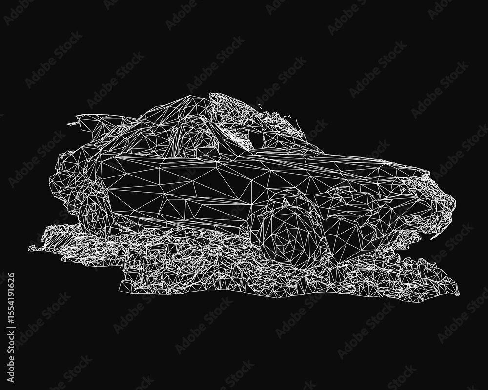 Poster a low polygonal car with sharp geometric shapes and clean lines sits on a sleek black background, cr