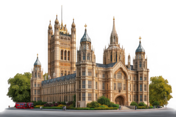 Houses of parliament facade view on transparent background