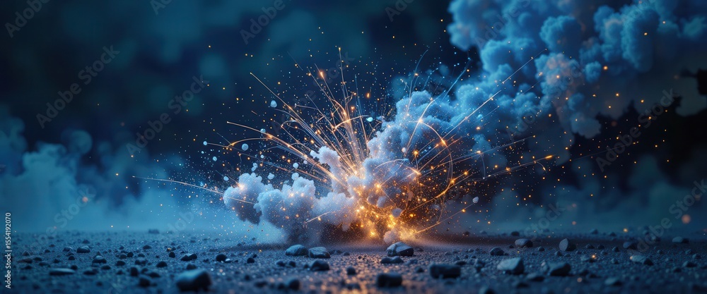 Fototapete Dynamic explosion with vibrant sparks illuminating a dark background for computer screens